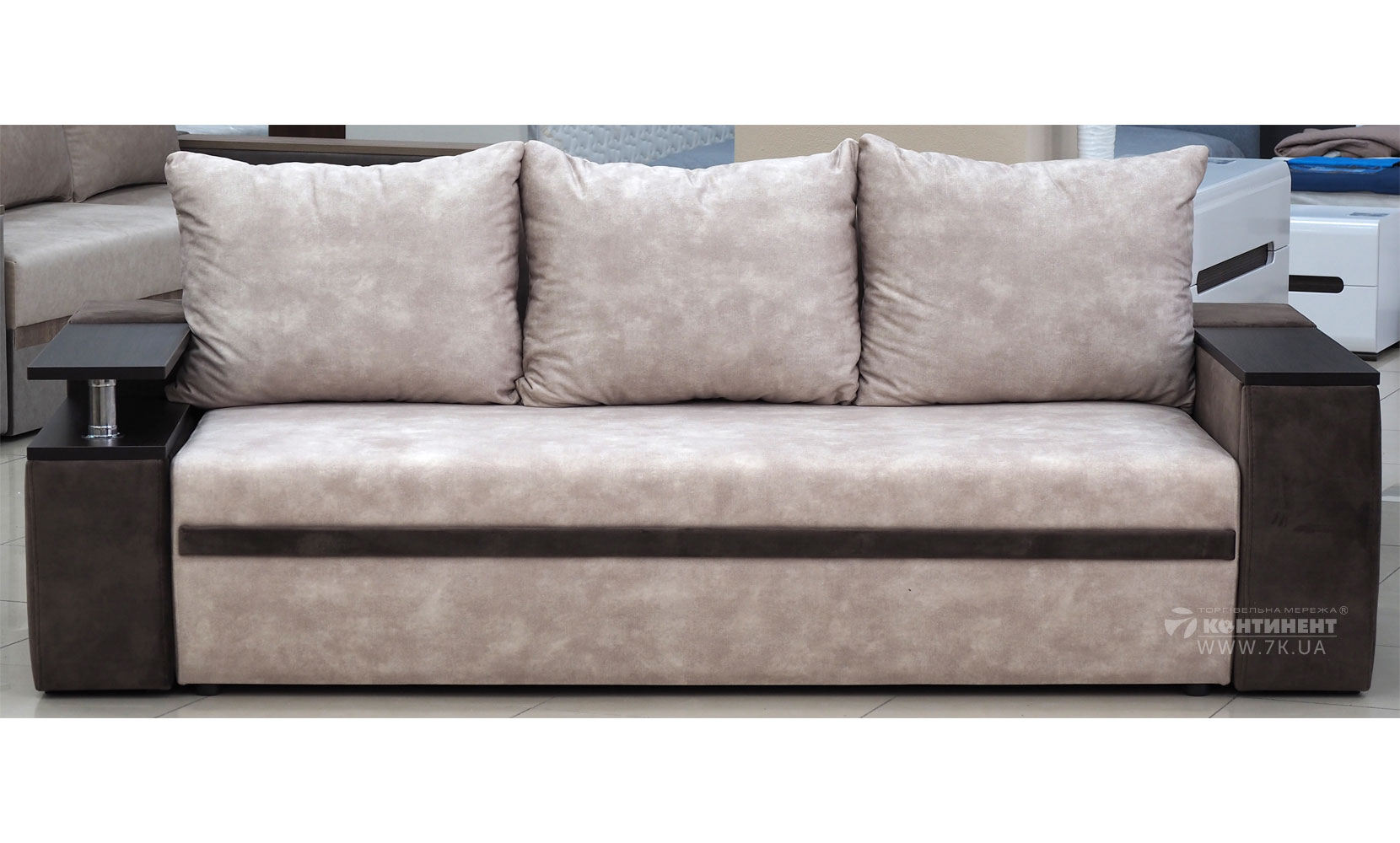 Прямий диван Атіка Line NEW (АКЦІЯ) palladium 2 beige/semce 17 brown Т/венге - фото 2
