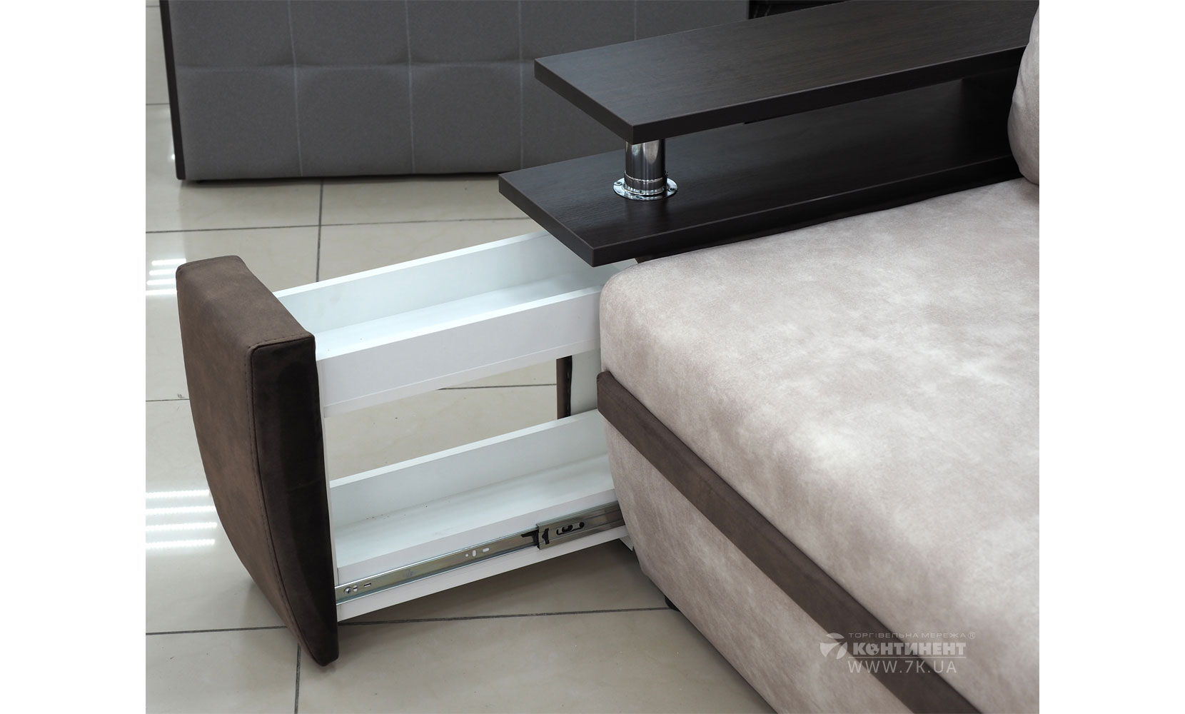 Прямий диван Атіка Line NEW (АКЦІЯ) palladium 2 beige/semce 17 brown Т/венге - фото 7