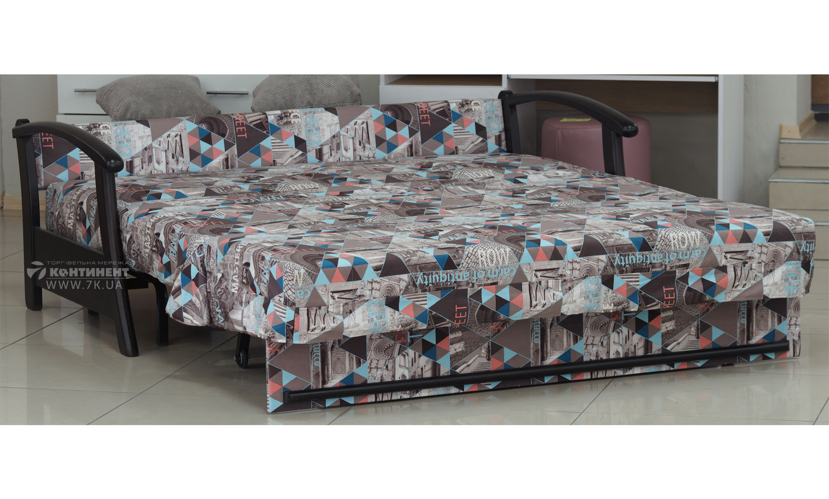 Прямий диван Мадрід 1,6 з коробом (АКЦІЯ) town brown/vital peach /горіх9 - фото 3