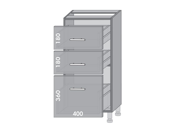 Сегменти кухонь HIGH GLOSS 1к Н43 з 3-ма шухлядами аляска біла/латте глянець