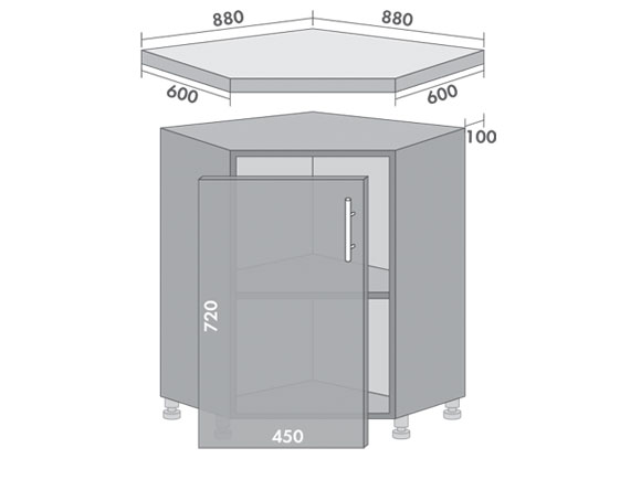 Сегменти кухонь HIGH GLOSS 1к Н88 кут аляска біла/латте глянець