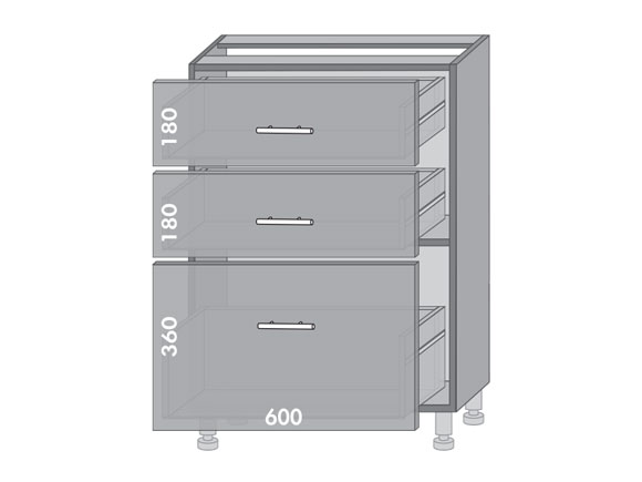 Сегменти кухонь MIRROR GLOSS Н63 з шухлядами металік/сірий Сегменти кухонь MIRROR GLOSS Н63 з шухлядами металік/сірий