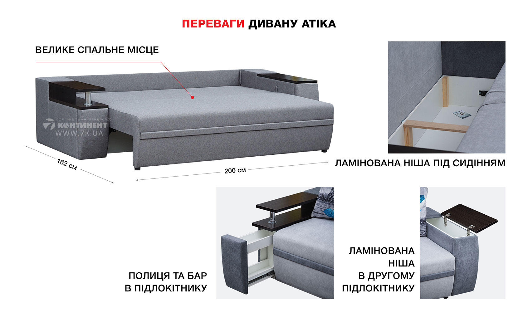 Прямий диван Атіка  NEW magic pastel grey /d.grey /дуб крафт білий - фото 3