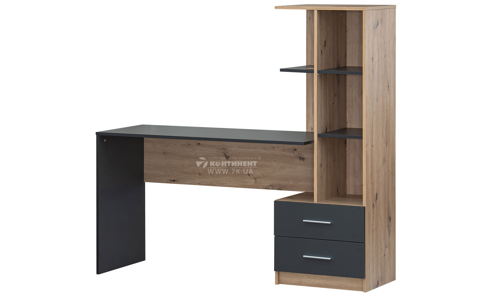 Письмовий та комп'ютерний стіл Флекс правий дуб артизан/антрацит - фото 1