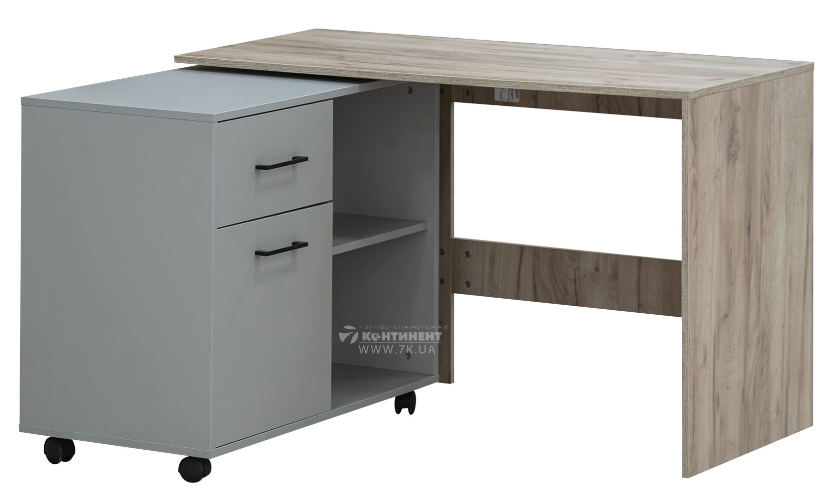 Письмовий та комп'ютерний стіл Стіл офісний кутовий поворотний (лівий) дуб крафт сірий/шиншила грей - фото 1