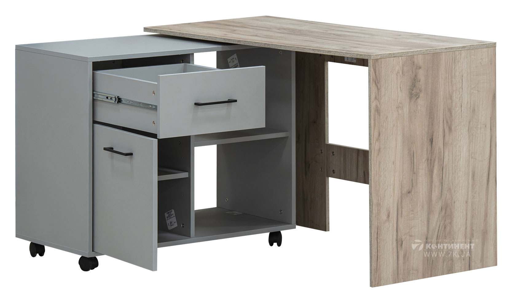 Письмовий та комп'ютерний стіл Стіл офісний кутовий поворотний (лівий) дуб крафт сірий/шиншила грей - фото 3