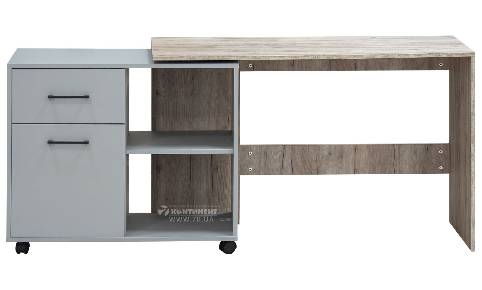 Письмовий та комп'ютерний стіл Стіл офісний кутовий поворотний (лівий) дуб крафт сірий/шиншила грей - фото 2