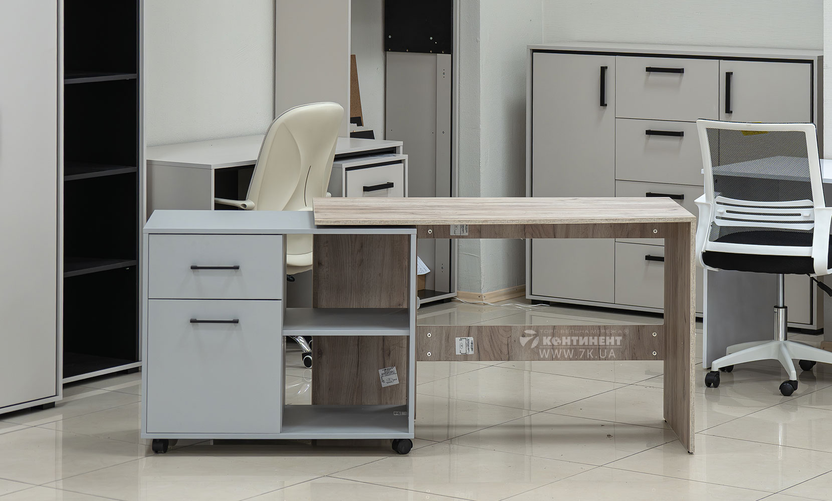 Письмовий та комп'ютерний стіл Стіл офісний кутовий поворотний (лівий) дуб крафт сірий/шиншила грей - фото 5