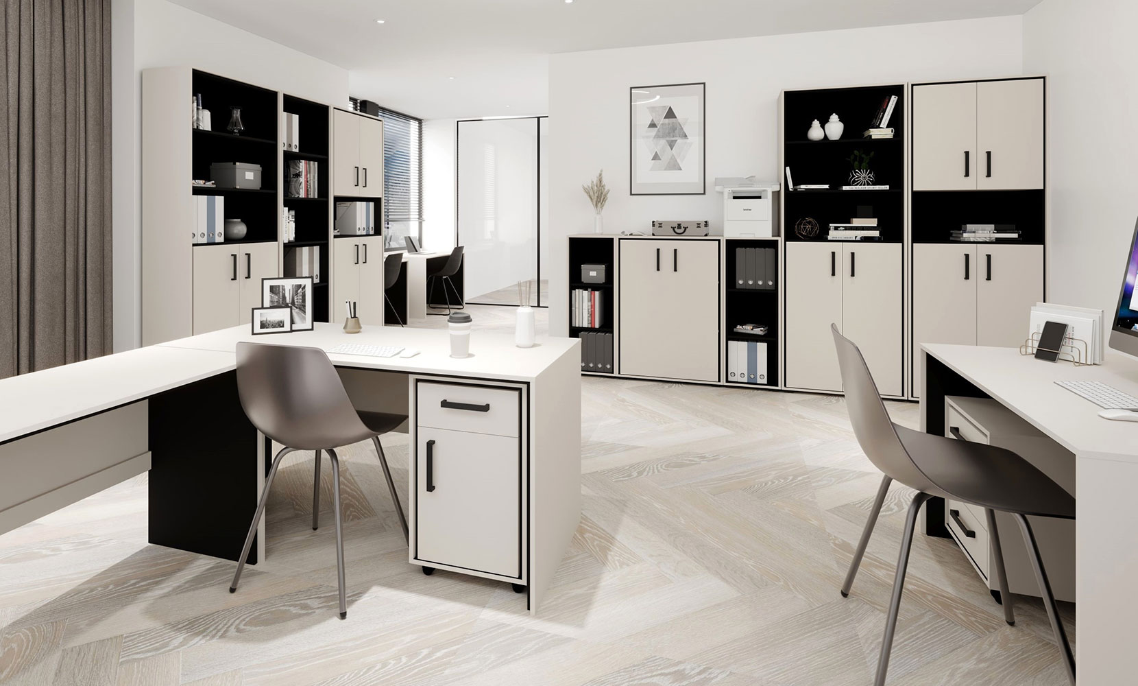 Письмовий та комп'ютерний стіл Прайм тумба KON 3S Кашемір/Чорний - фото 2 Письмовий та комп'ютерний стіл Прайм тумба KON 3S Кашемір/Чорний - фото 2