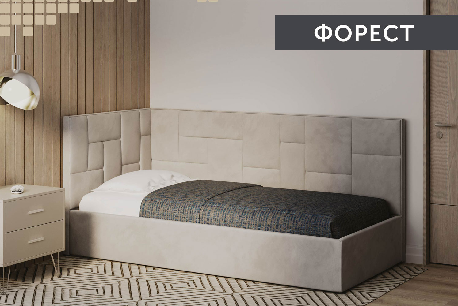 М'які ліжка Форест 90*200 з підйом.механізмом, б/м в тканині 1кат - фото 1