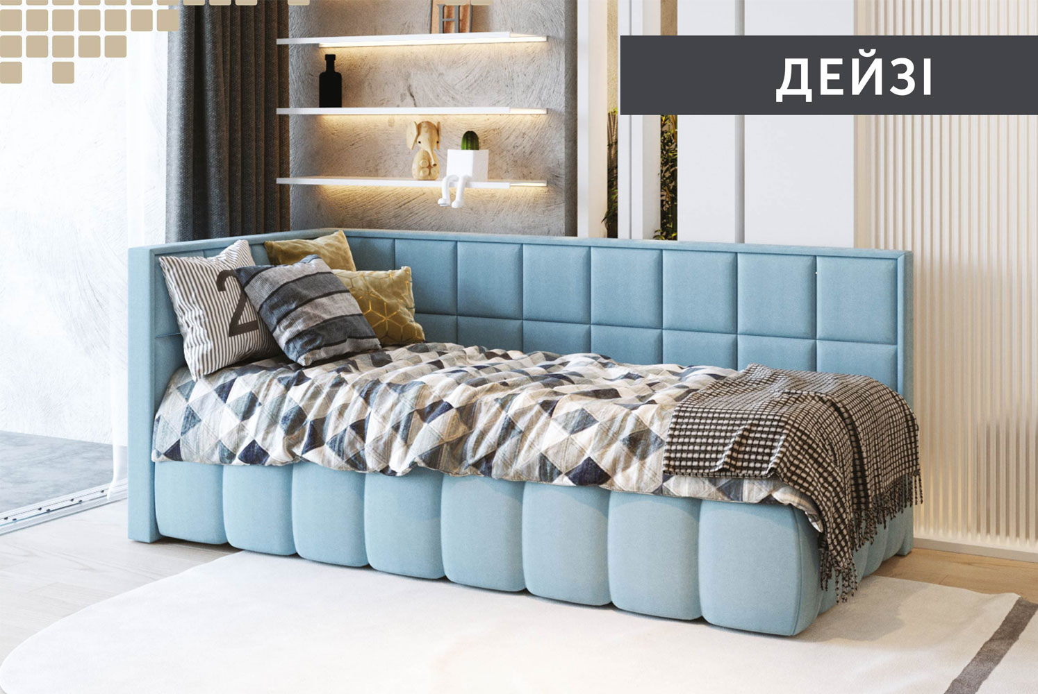 М'які ліжка Дейзі 90*200 з підйом.механізмом, б/м в тканнині 1кат - фото 1