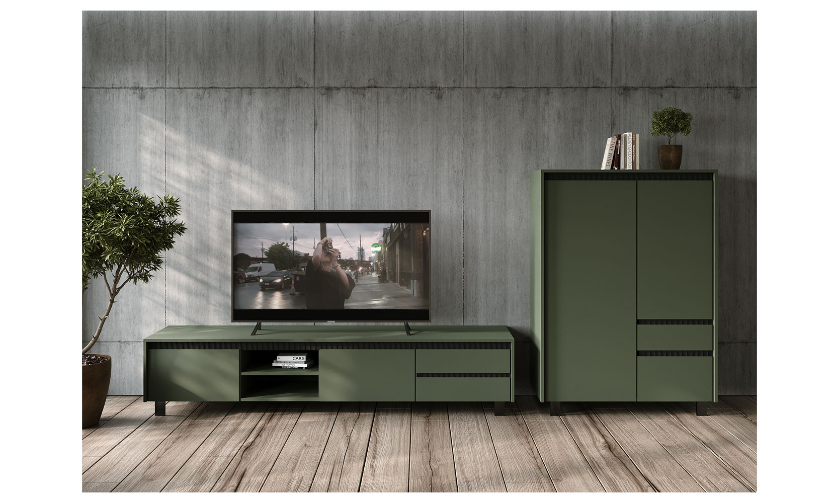 Тумба ТВ Лаундж 002 тумба RTV 2K2So Зелений димчастий / Чорний - фото 2 Тумба ТВ Лаундж 002 тумба RTV 2K2So Зелений димчастий / Чорний - фото 2