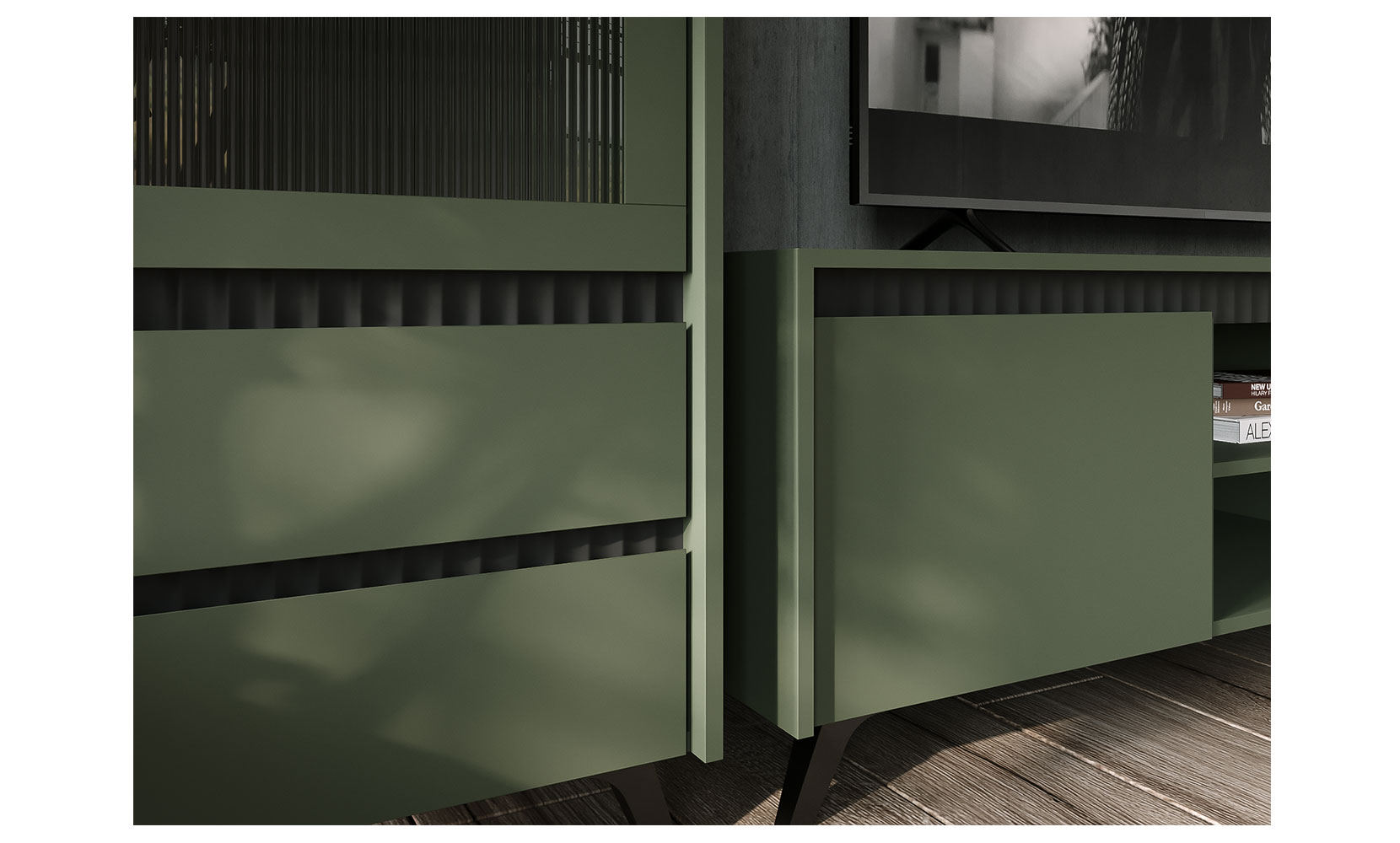 Тумба ТВ Лаундж 002 тумба RTV 2K2So Зелений димчастий / Чорний - фото 3 Тумба ТВ Лаундж 002 тумба RTV 2K2So Зелений димчастий / Чорний - фото 3