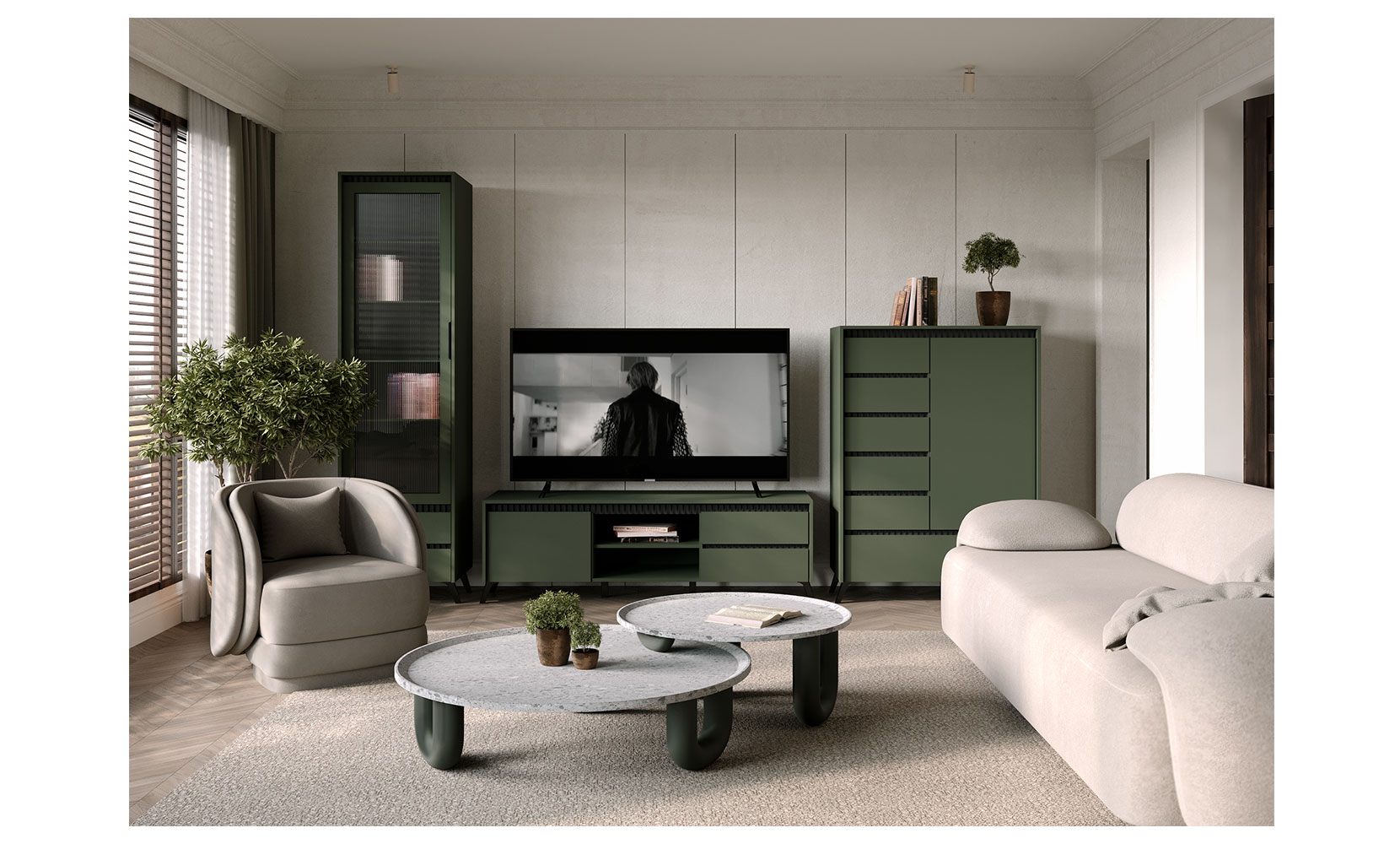 Комод Лаундж 004 Комод REG 2D1S1K Зелений димчастий / Чорний - фото 4