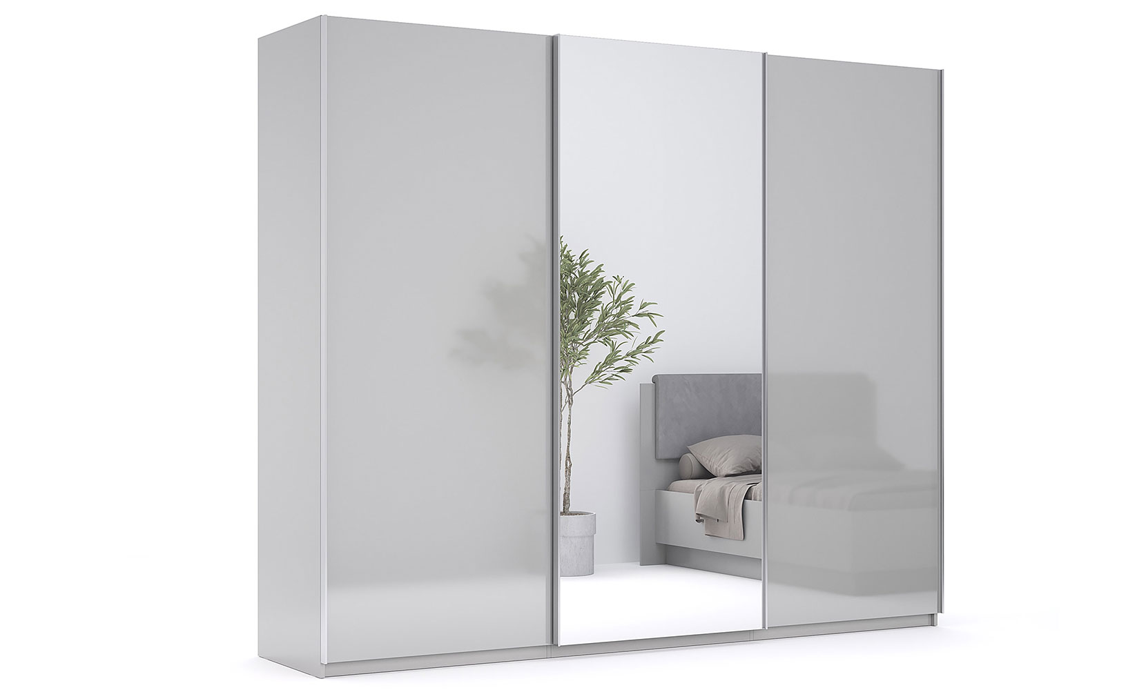 Шафа у спальню Мегі MG-25 Шафа-Купе 2,5м(Двері глянець /Дзеркало) глянець сірий шиншила - фото 1