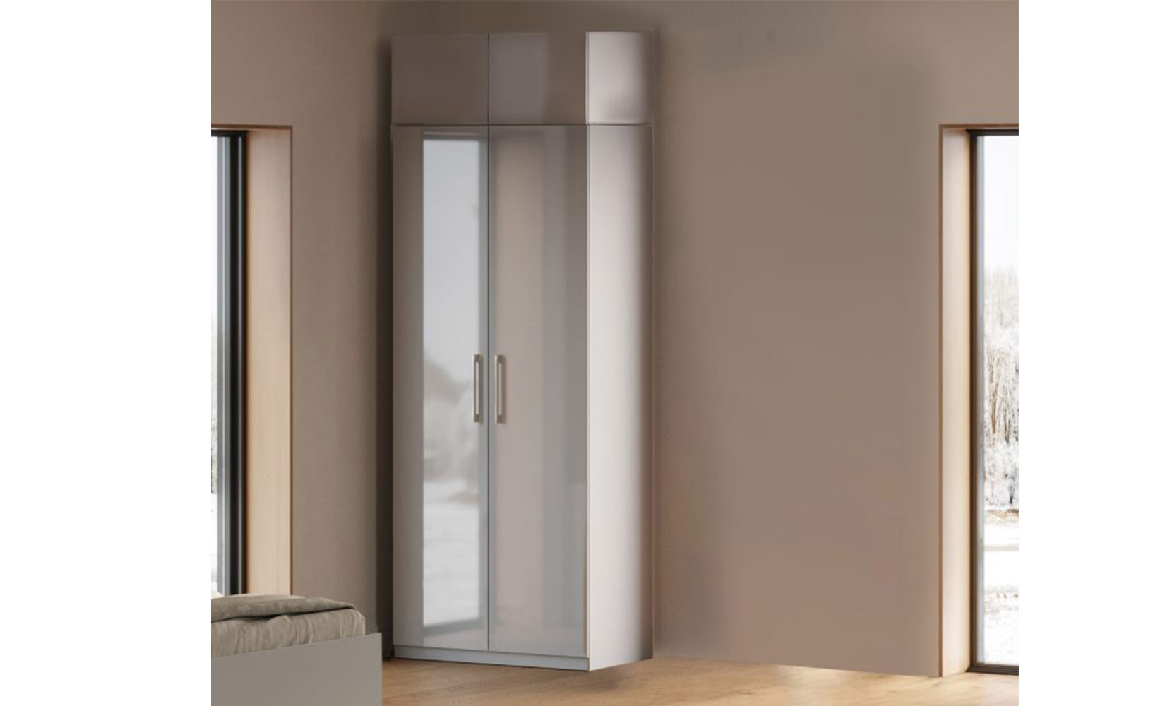 Шафа у спальню Мегі MG-02 Антресоль 2дв глянець сірий шиншила - фото 2