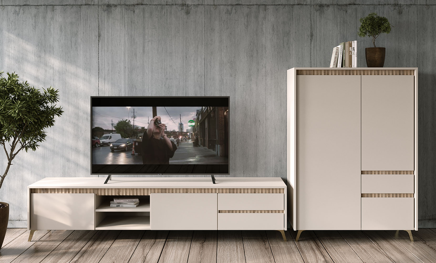 Тумба ТВ Лаундж 002 тумба RTV 2K2So кашемір/ дуб сонома - фото 5