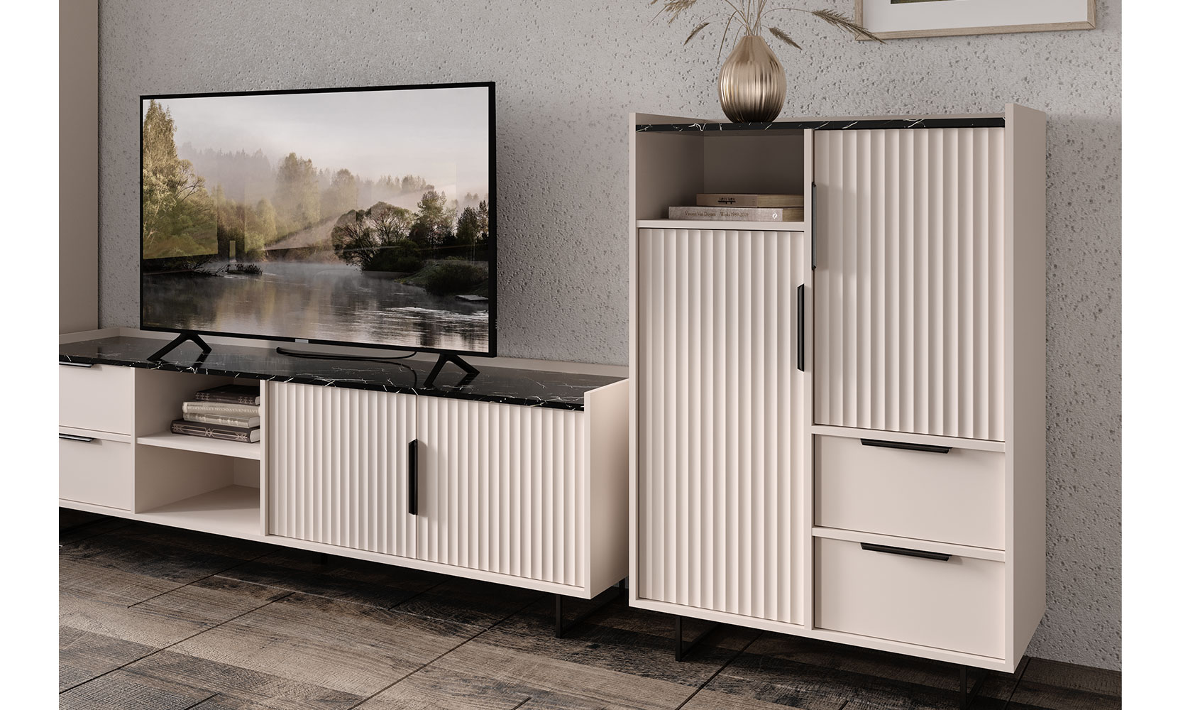 Тумба ТВ Фреско 003 тумба RTV 2D2S кашемір/темний мармур - фото 3