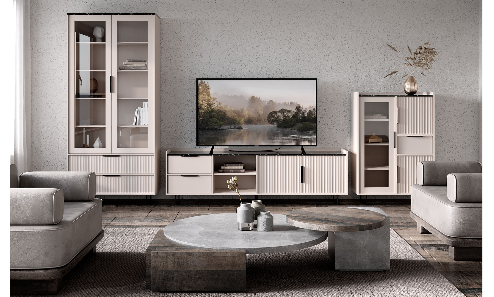 Тумба ТВ Фреско 003 тумба RTV 2D2S кашемір/темний мармур - фото 4