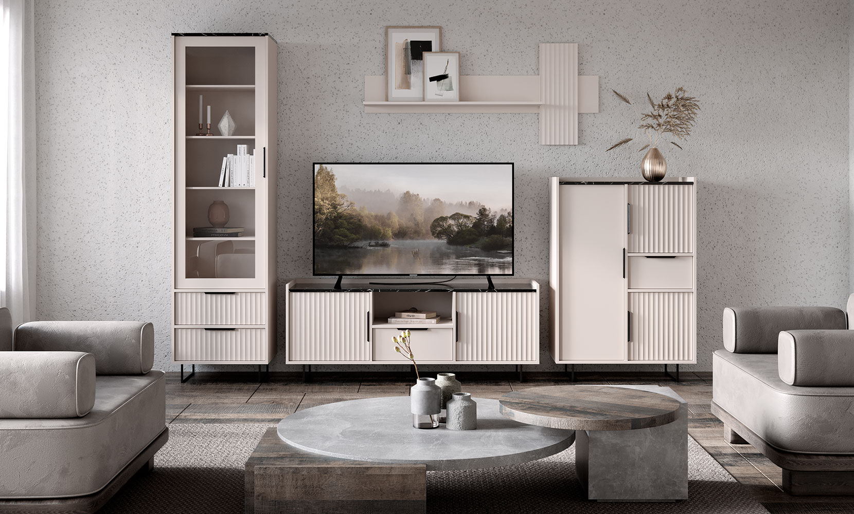 Вітрина Фреско 010 вітрина REG 1W2S кашемір/темний мармур - фото 4