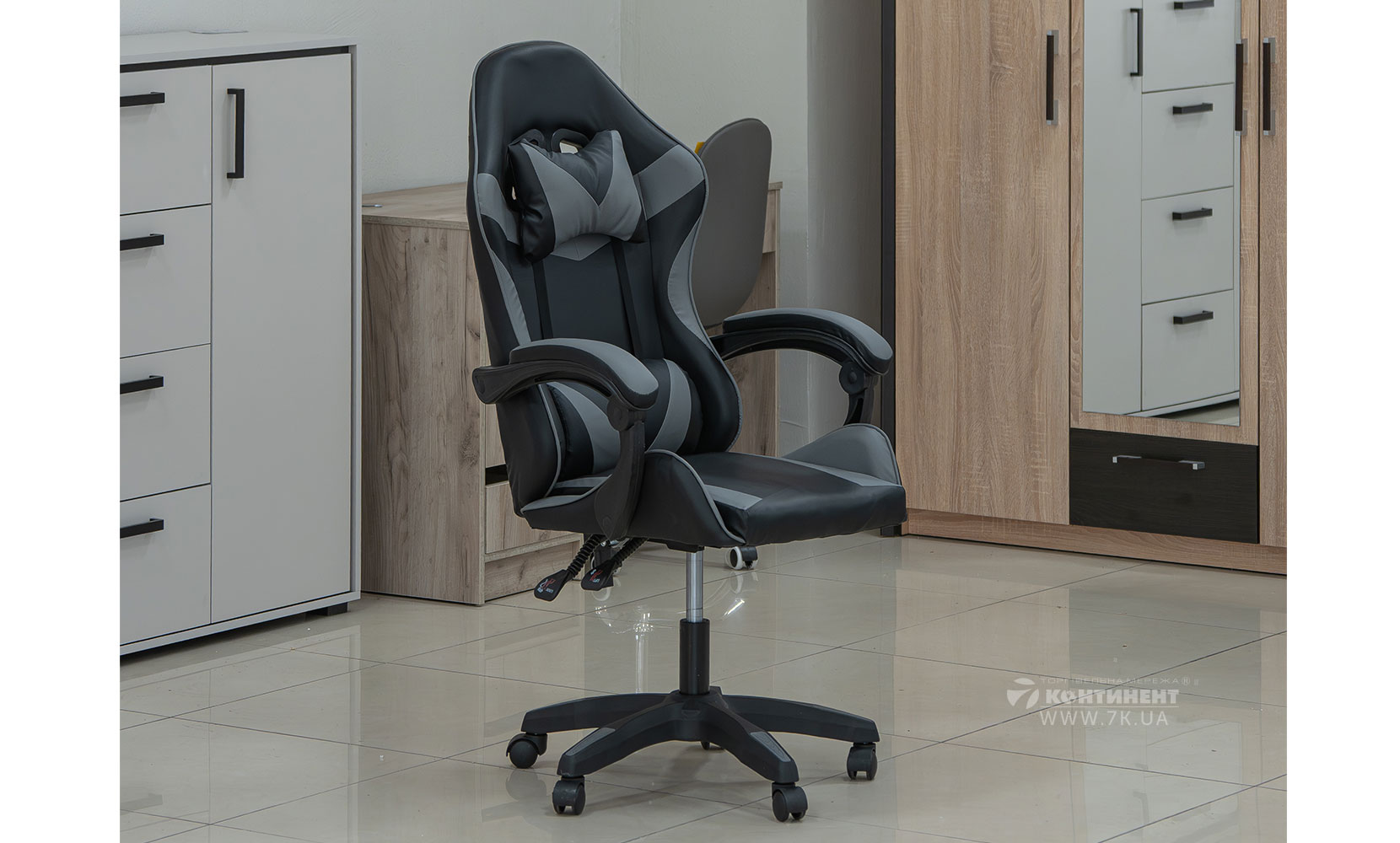 Офісне крісло Стілець офісний Слім чорно-сірий - фото 2