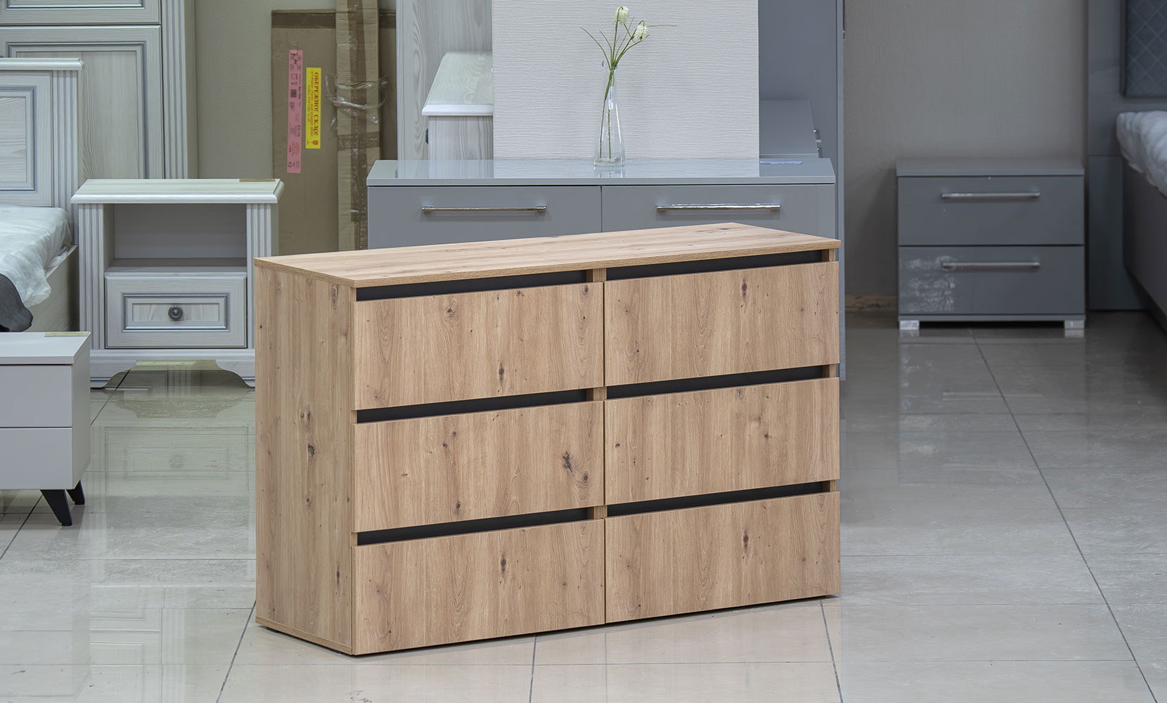 Комод ІДЕЯ комод К760/1200/2*3Ш дуб артизан/сірий графіт - фото 2