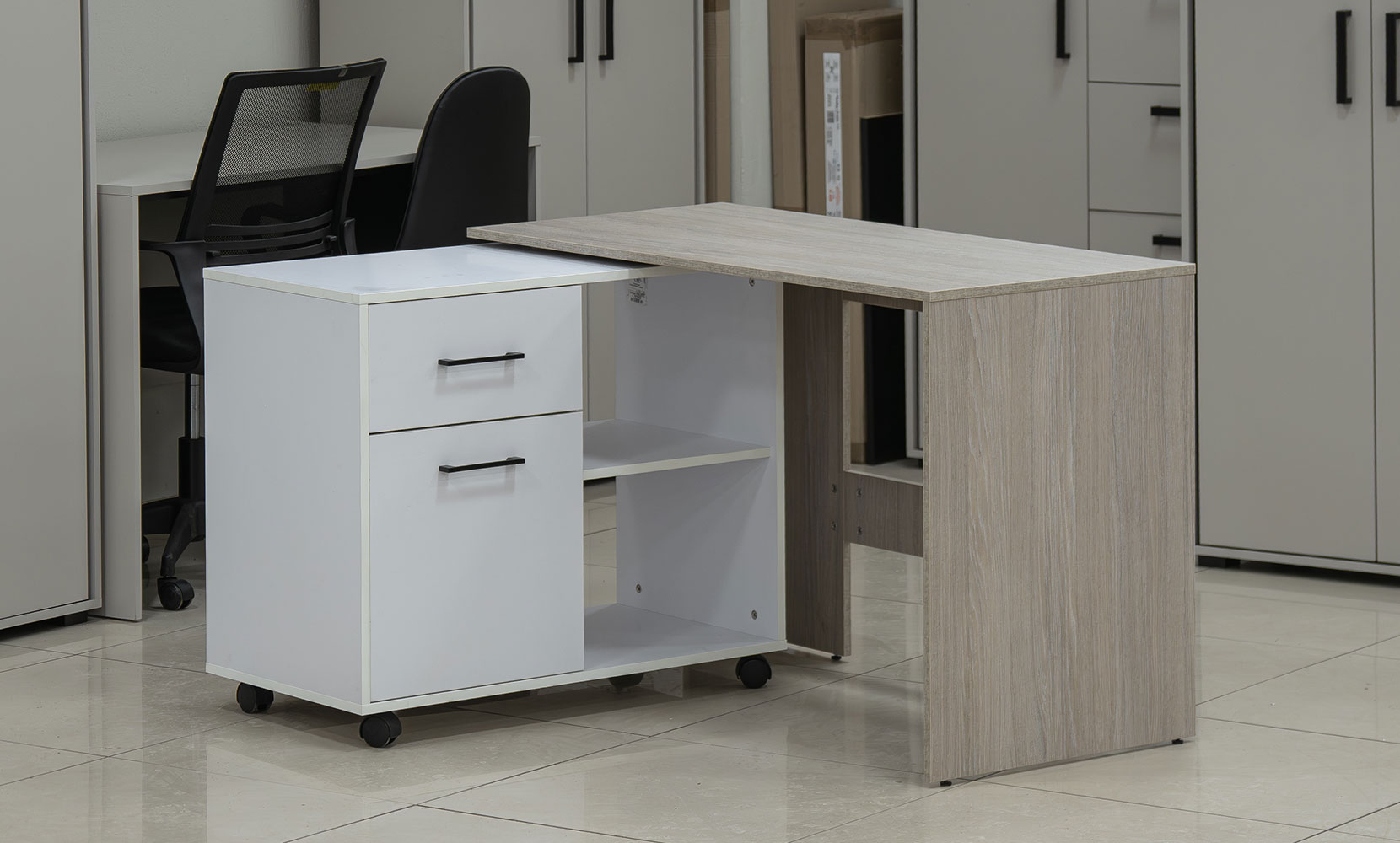 Письмовий та комп'ютерний стіл Стіл офісний кутовий поворотний лівий дуб урбан ойстер/німфея альба - фото 2