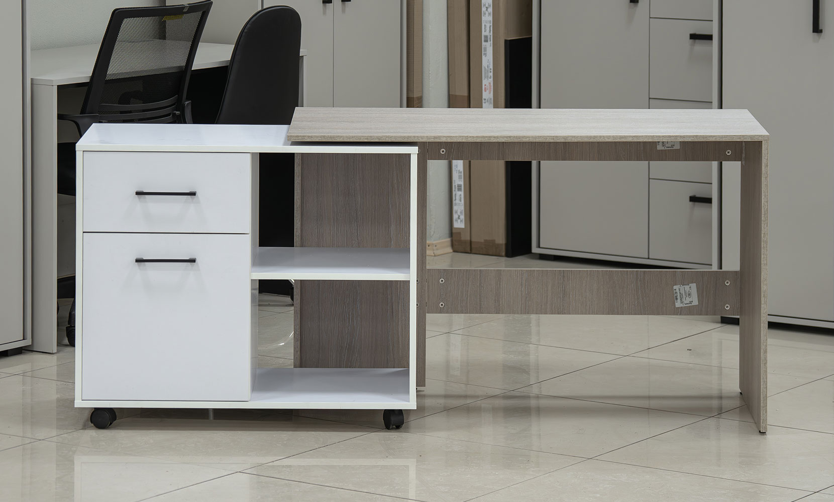 Письмовий та комп'ютерний стіл Стіл офісний кутовий поворотний лівий дуб урбан ойстер/німфея альба - фото 3