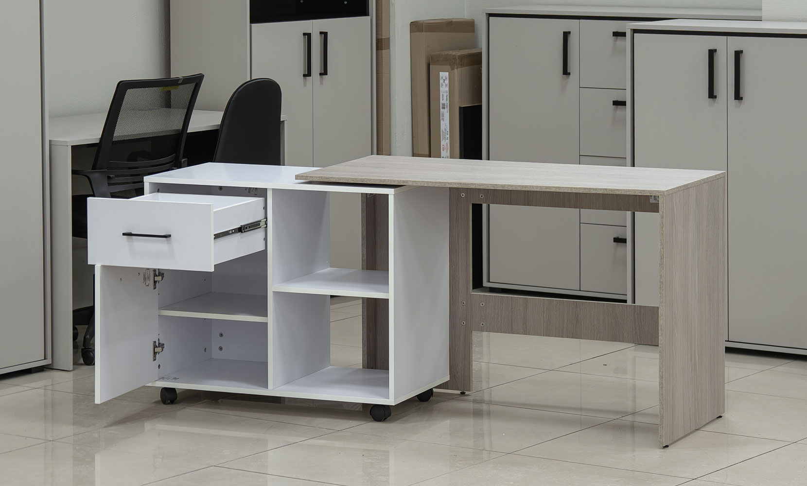 Письмовий та комп'ютерний стіл Стіл офісний кутовий поворотний лівий дуб урбан ойстер/німфея альба - фото 5