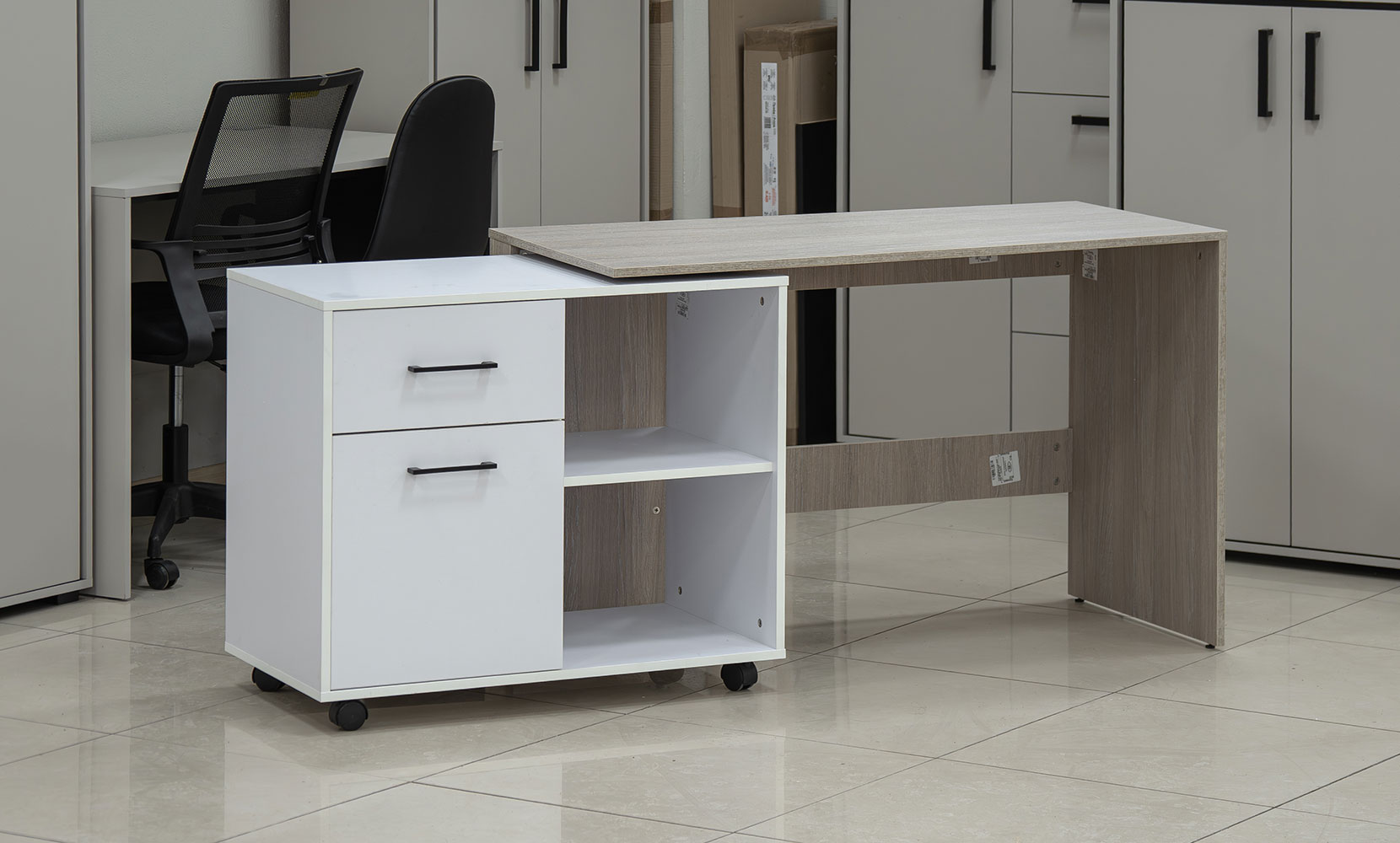 Письмовий та комп'ютерний стіл Стіл офісний кутовий поворотний лівий дуб урбан ойстер/німфея альба - фото 4