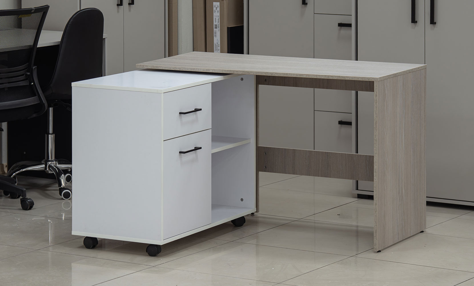 Письмовий та комп'ютерний стіл Стіл офісний кутовий поворотний лівий дуб урбан ойстер/німфея альба - фото 7