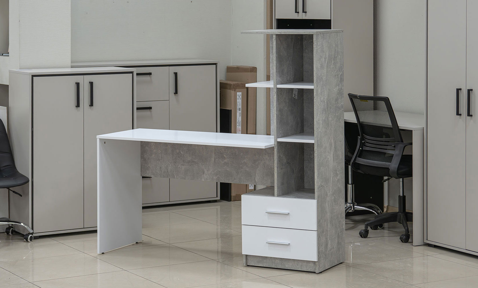 Письмовий та комп'ютерний стіл Флекс NEW правий індастріал/німфея альба - фото 2