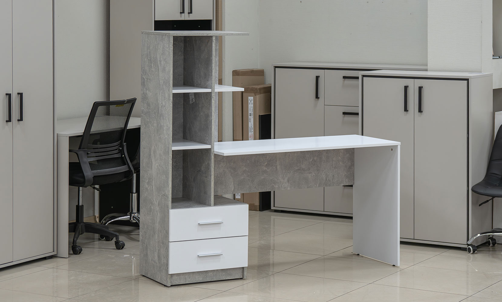 Письмовий та комп'ютерний стіл Флекс NEW лівий індастріал/німфея альба - фото 2 Письмовий та комп'ютерний стіл Флекс NEW лівий індастріал/німфея альба - фото 2