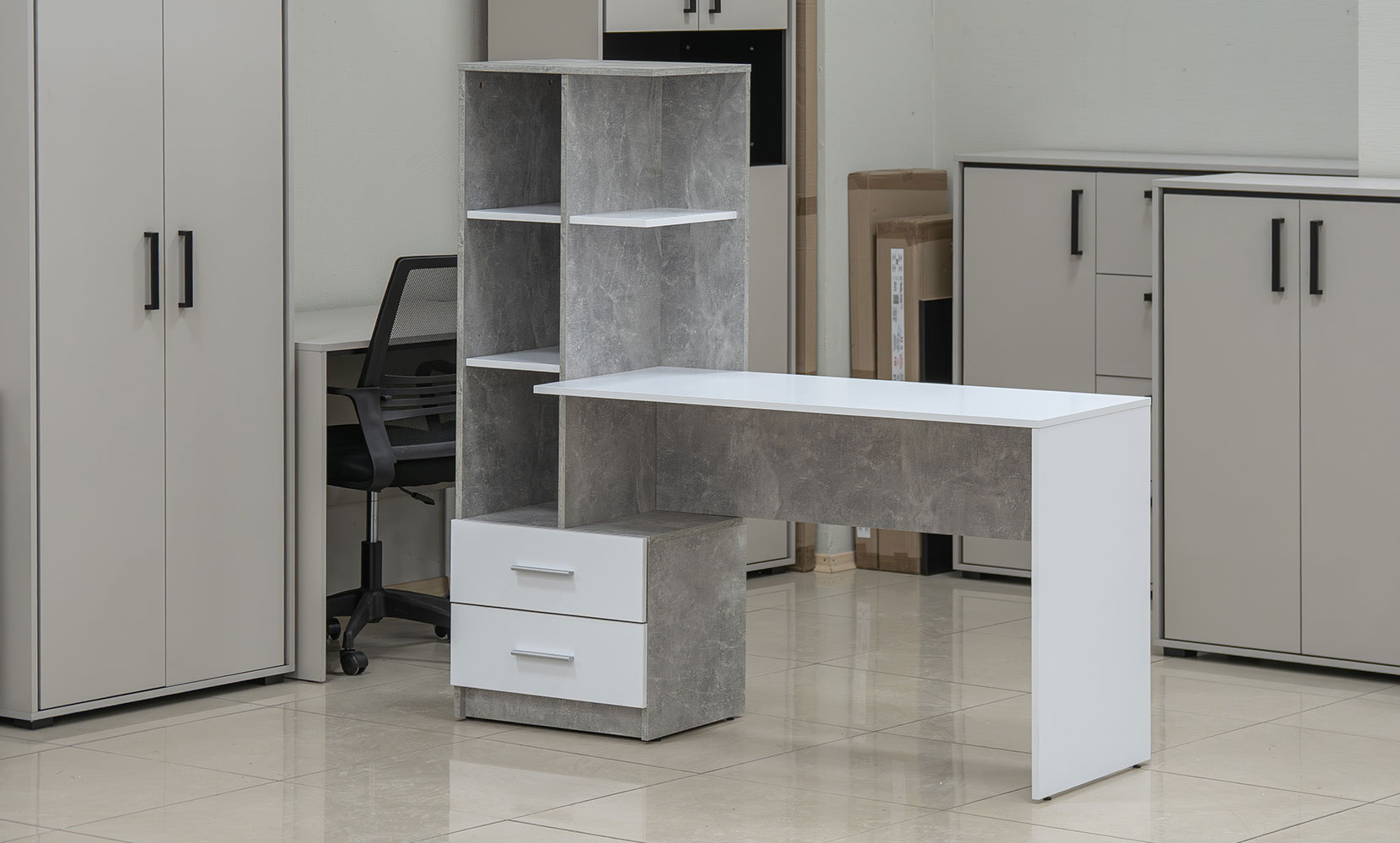 Письмовий та комп'ютерний стіл Флекс NEW лівий індастріал/німфея альба - фото 3 Письмовий та комп'ютерний стіл Флекс NEW лівий індастріал/німфея альба - фото 3