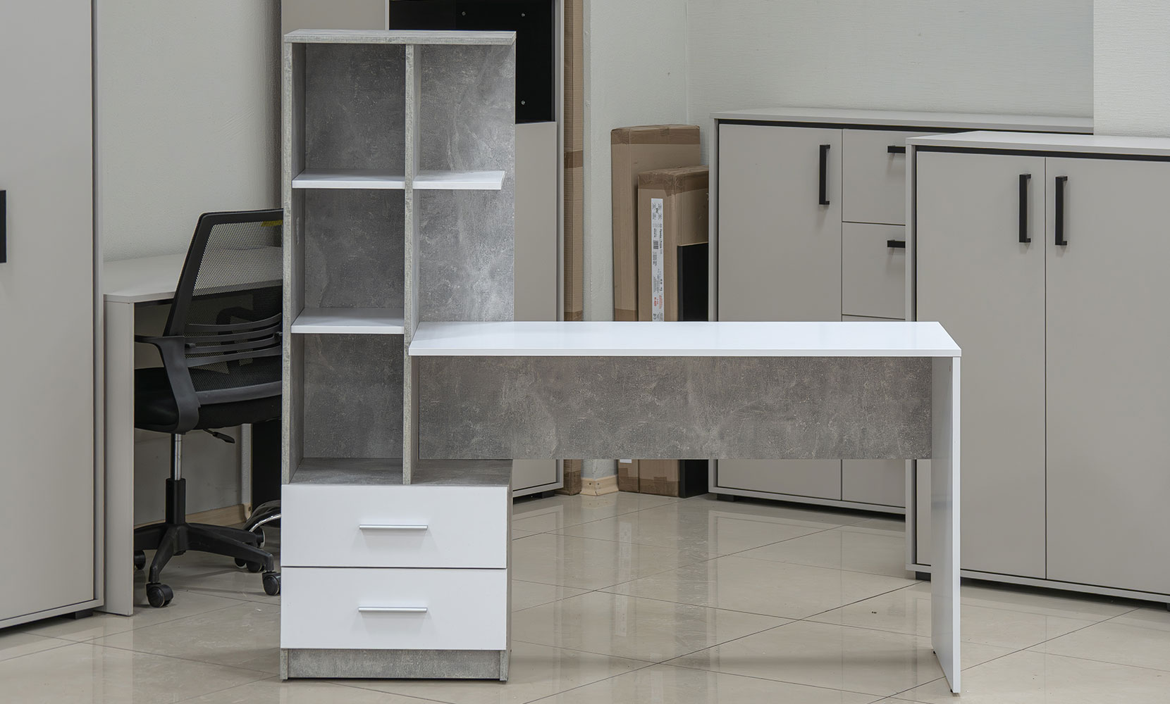 Письмовий та комп'ютерний стіл Флекс NEW лівий індастріал/німфея альба - фото 4 Письмовий та комп'ютерний стіл Флекс NEW лівий індастріал/німфея альба - фото 4