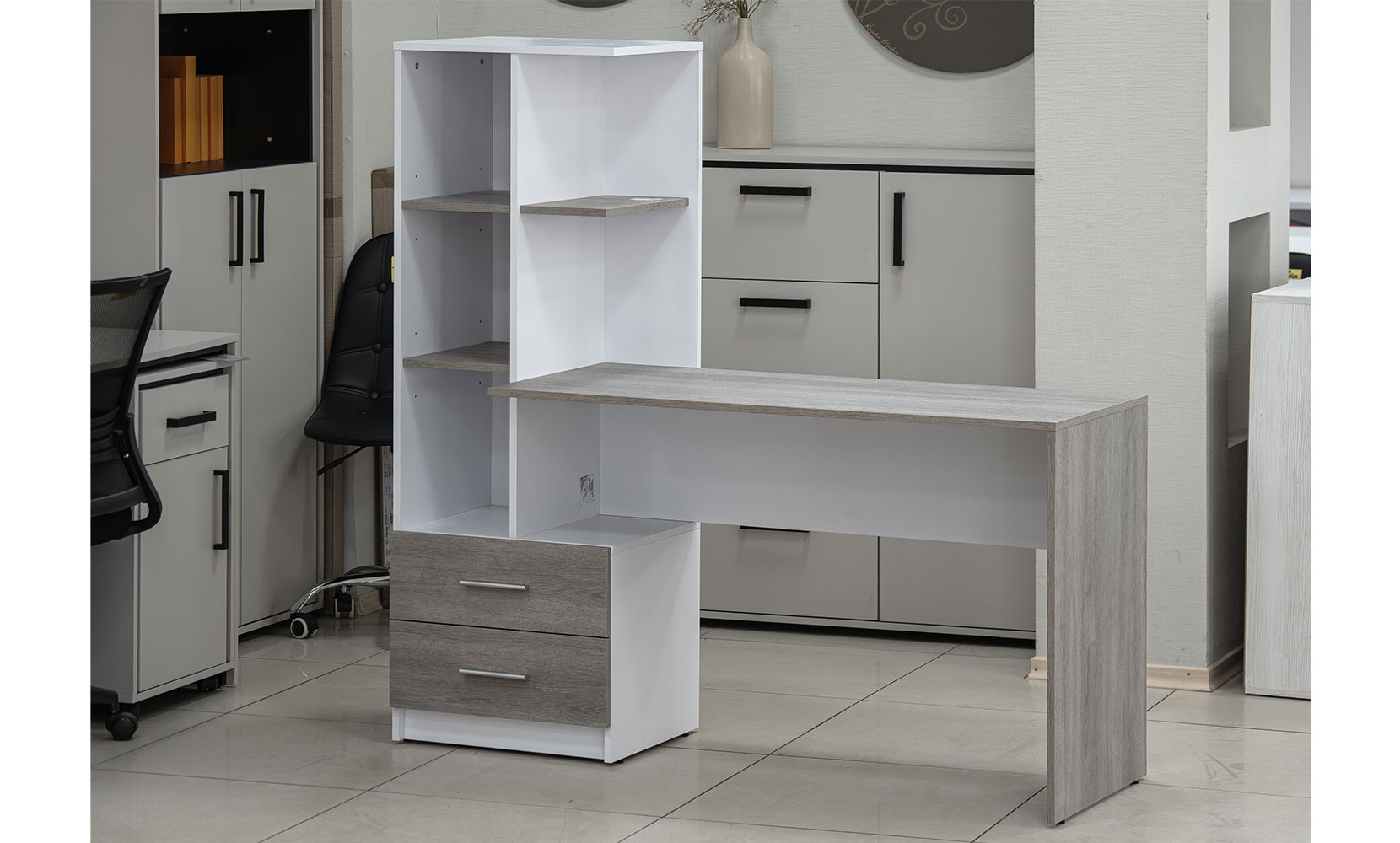 Письмовий та комп'ютерний стіл Флекс NEW лівий німфея альба/дуб клабхаус сірий - фото 2 Письмовий та комп'ютерний стіл Флекс NEW лівий німфея альба/дуб клабхаус сірий - фото 2