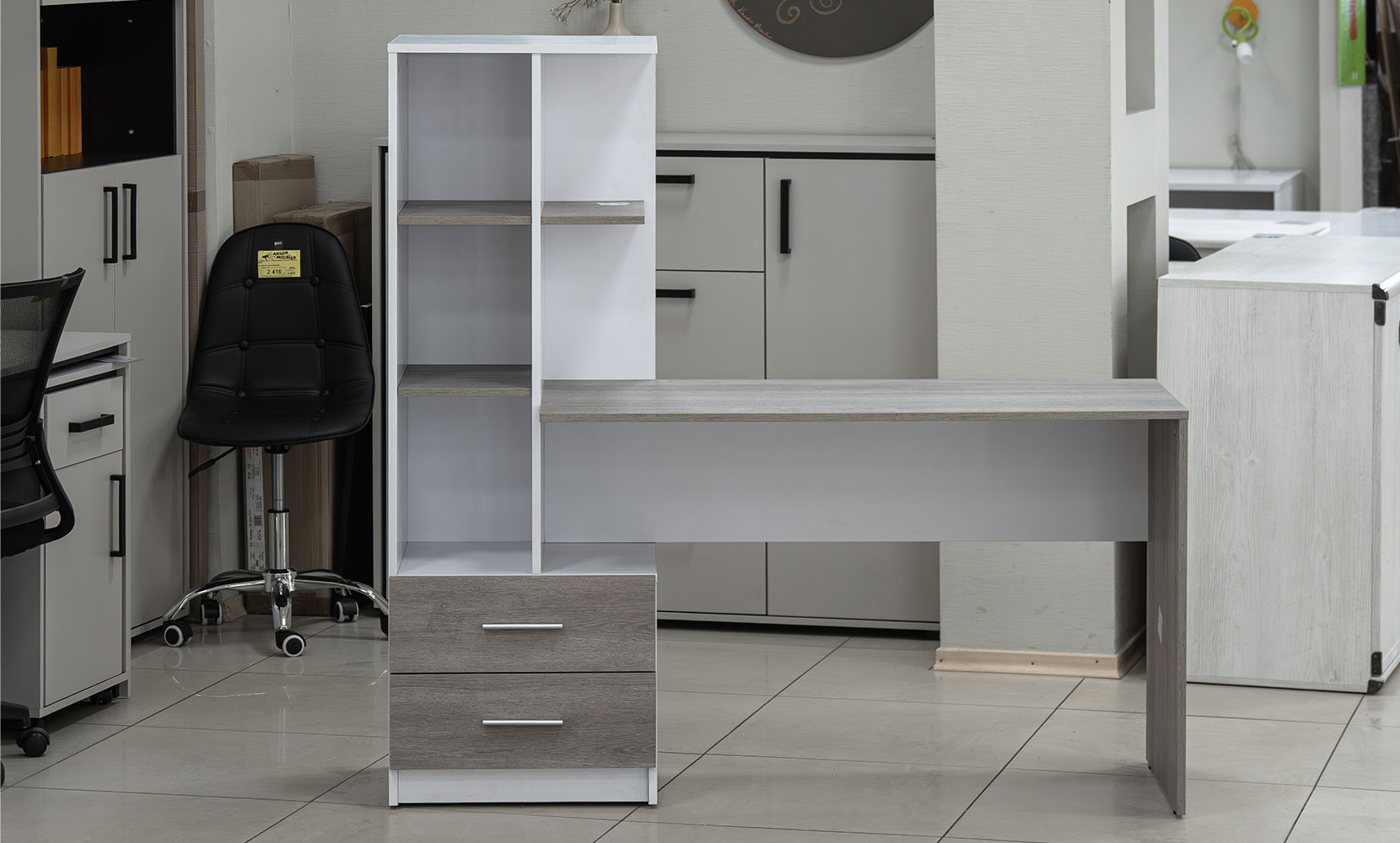 Письмовий та комп'ютерний стіл Флекс NEW лівий німфея альба/дуб клабхаус сірий - фото 3 Письмовий та комп'ютерний стіл Флекс NEW лівий німфея альба/дуб клабхаус сірий - фото 3