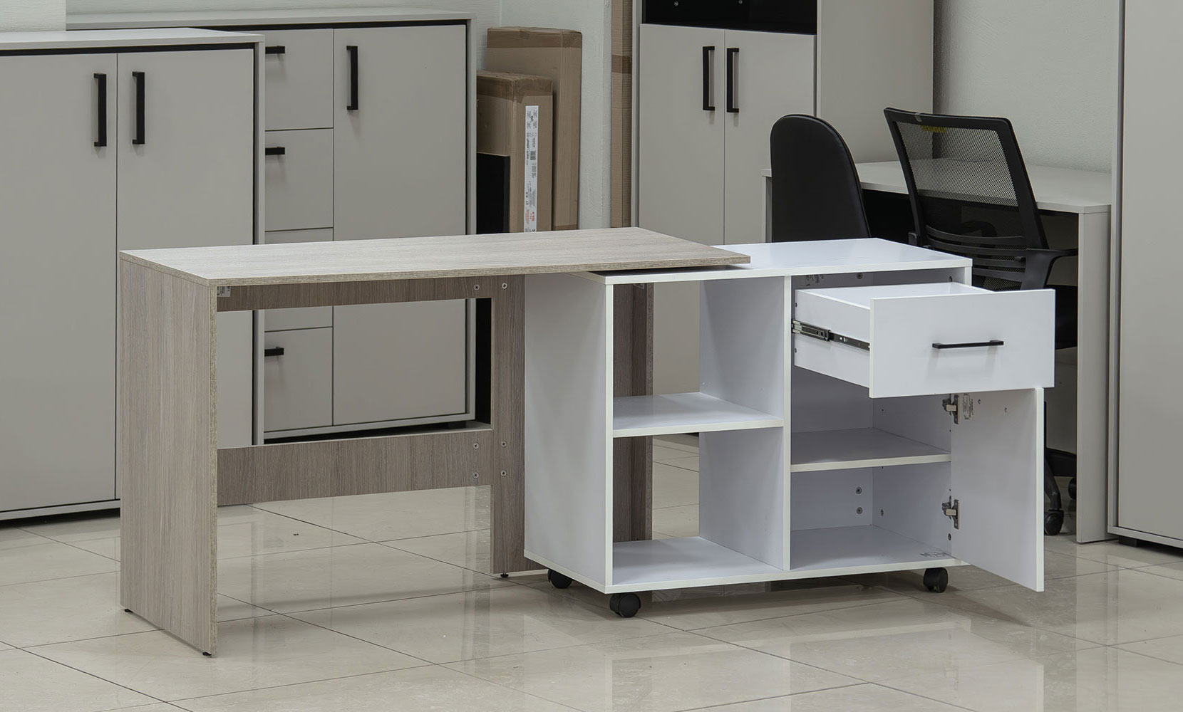 Письмовий та комп'ютерний стіл Стіл офісний кутовий поворотний правий дуб урбан ойстер/німфея альба - фото 5