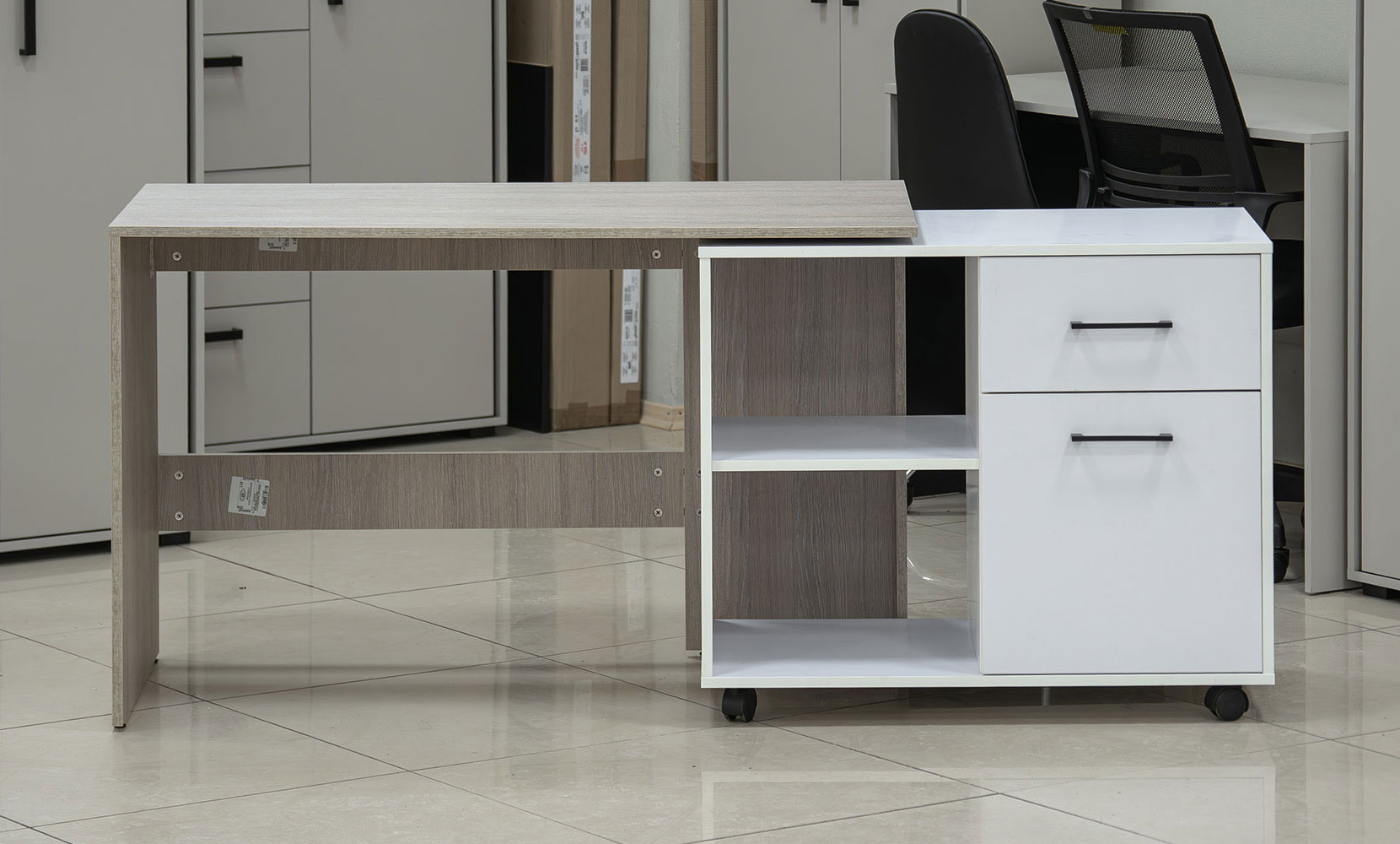 Письмовий та комп'ютерний стіл Стіл офісний кутовий поворотний правий дуб урбан ойстер/німфея альба - фото 3