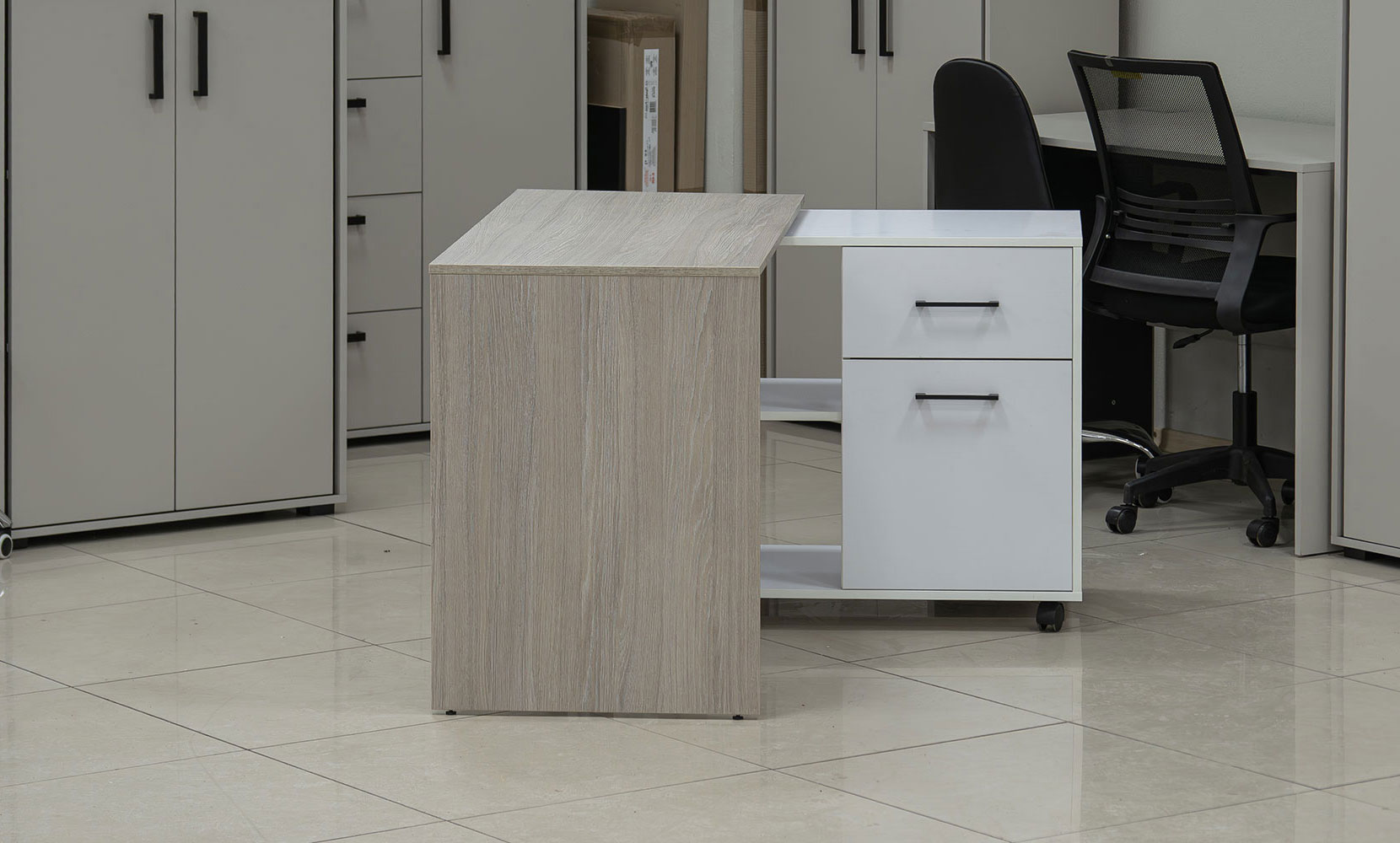 Письмовий та комп'ютерний стіл Стіл офісний кутовий поворотний правий дуб урбан ойстер/німфея альба - фото 6