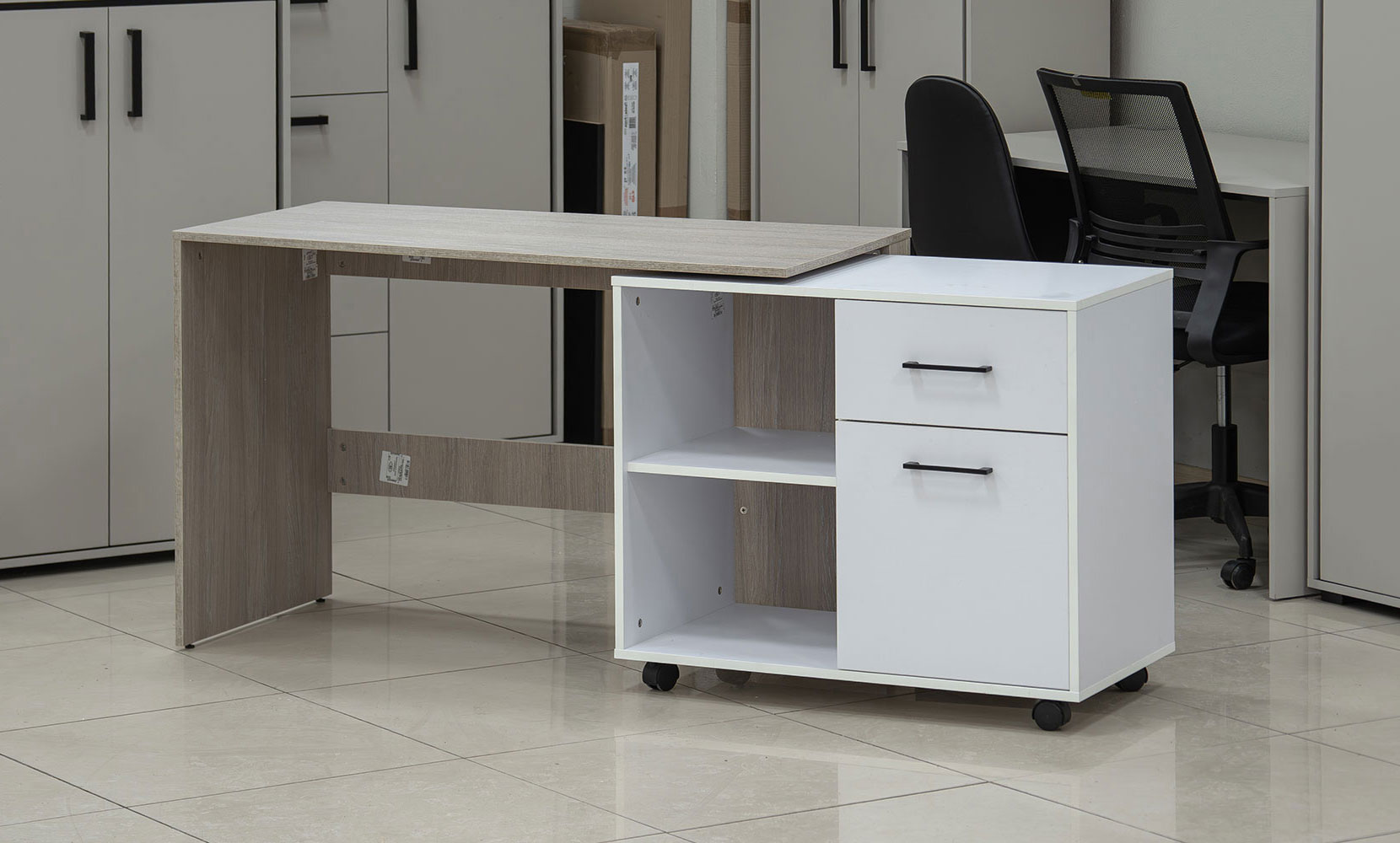 Письмовий та комп'ютерний стіл Стіл офісний кутовий поворотний правий дуб урбан ойстер/німфея альба - фото 4