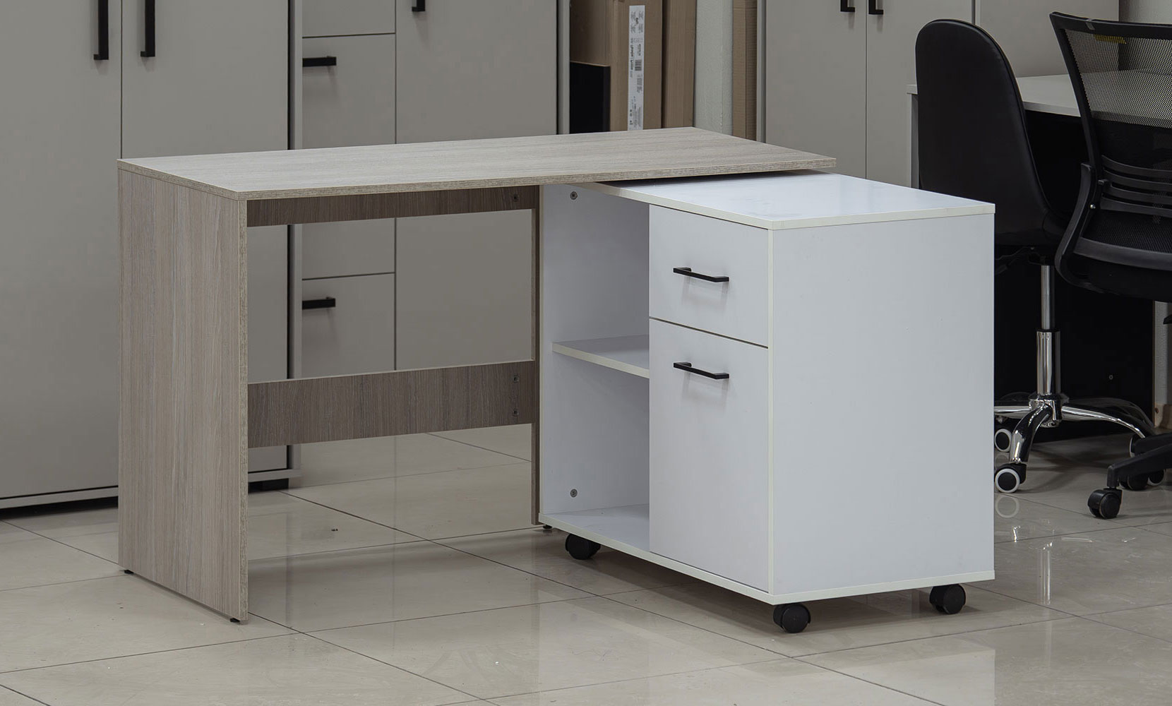 Письмовий та комп'ютерний стіл Стіл офісний кутовий поворотний правий дуб урбан ойстер/німфея альба - фото 7