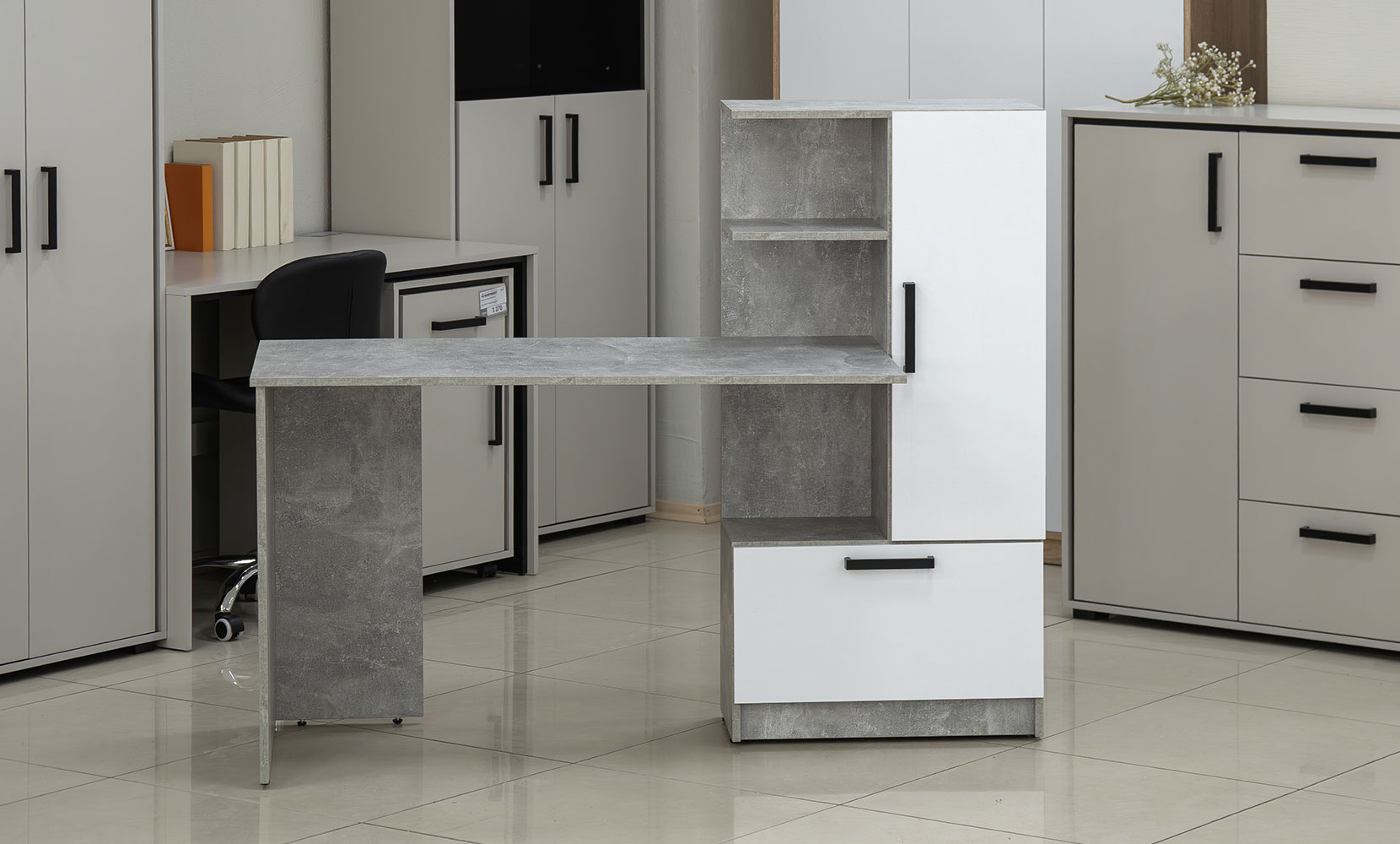 Письмовий та комп'ютерний стіл Стандарт правий індастріал/німфея альба - фото 2 Письмовий та комп'ютерний стіл Стандарт правий індастріал/німфея альба - фото 2