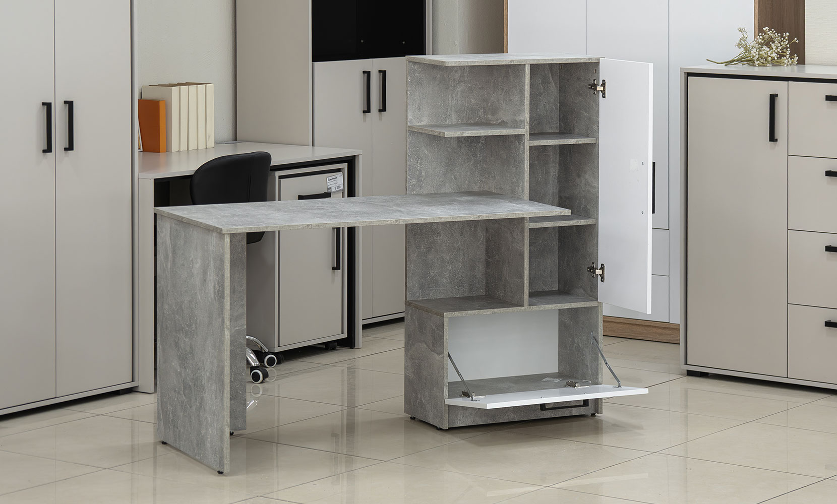 Письмовий та комп'ютерний стіл Стандарт правий індастріал/німфея альба - фото 3 Письмовий та комп'ютерний стіл Стандарт правий індастріал/німфея альба - фото 3