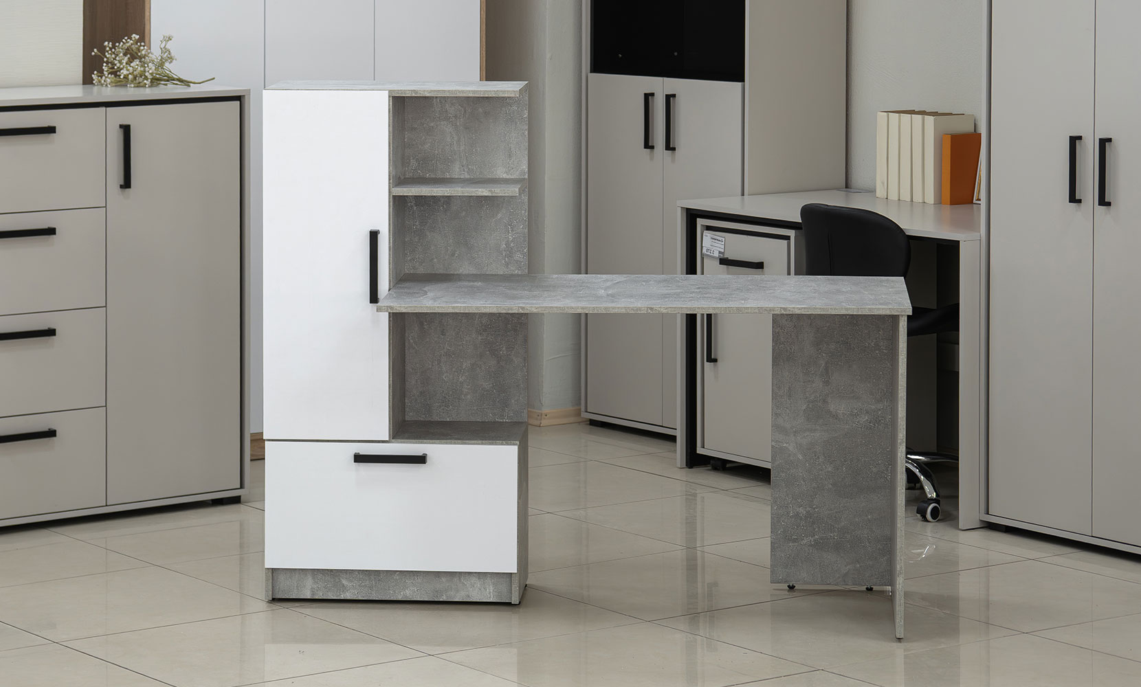 Письмовий та комп'ютерний стіл Стандарт лівий індастріал/німфея альба - фото 2 Письмовий та комп'ютерний стіл Стандарт лівий індастріал/німфея альба - фото 2