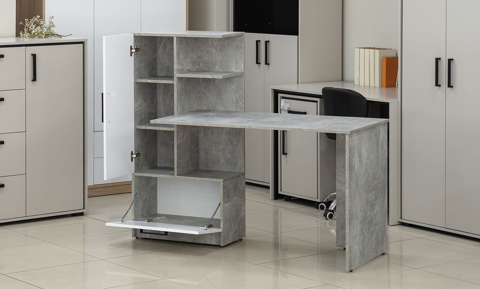 Письмовий та комп'ютерний стіл Стандарт лівий індастріал/німфея альба - фото 3 Письмовий та комп'ютерний стіл Стандарт лівий індастріал/німфея альба - фото 3