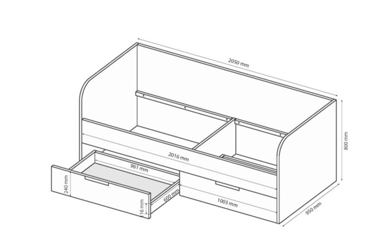 Дитяче ліжко Асті Джуніор AS-131 ліжко 0,9*2,0 з каркасом глянець білий/дуб крафт - фото 2