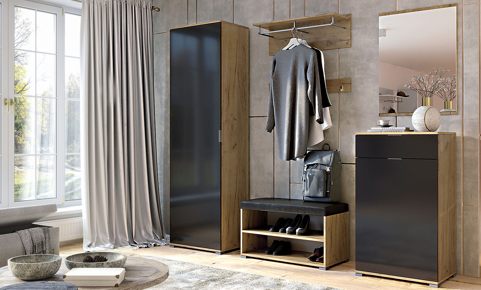 Шафа в прихожу Луна LN-121 шафа 1дв б/дзеркала лава/дуб крафт - фото 7