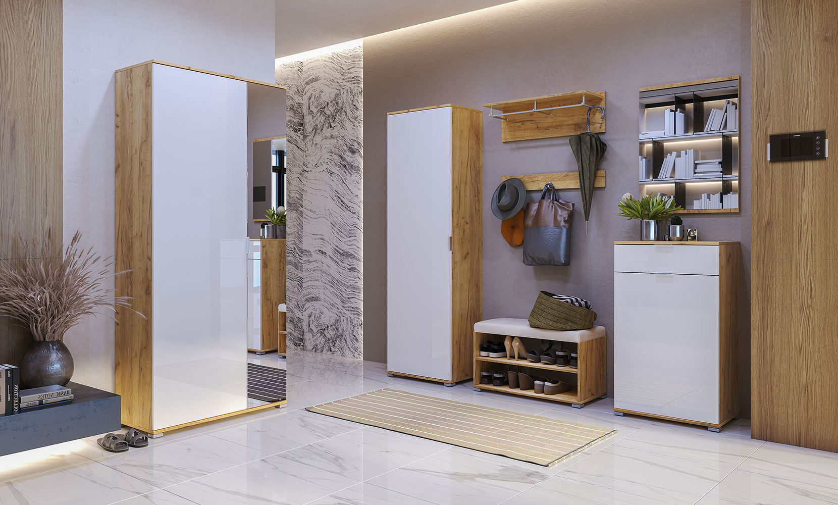 Шафа в прихожу Асті AS-113 Шафа 2дв білий глянець/дуб крафт - фото 6