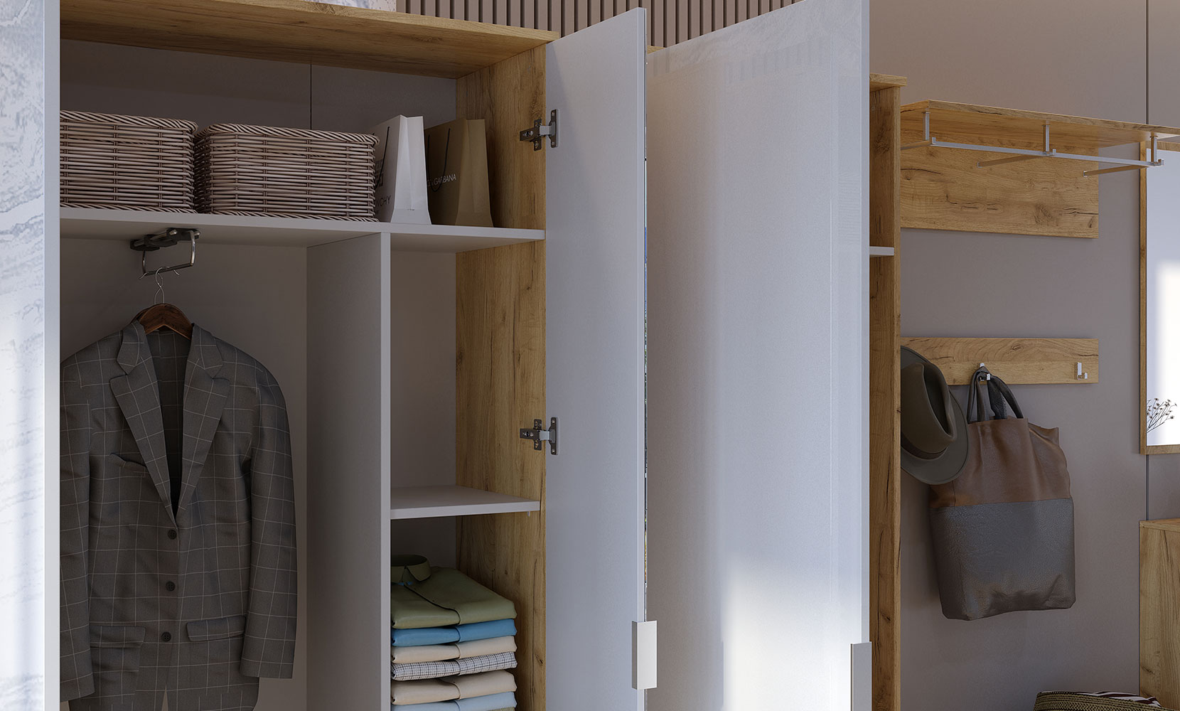 Шафа в прихожу Асті AS-121 Шафа 1дв б/дзеркала білий глянець/дуб крафт - фото 4